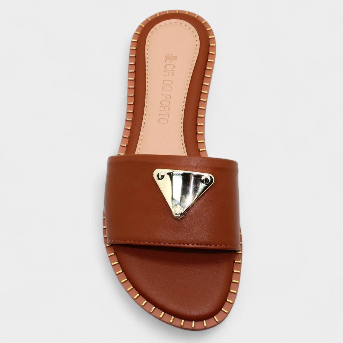 Rasteira Cia do Porto Estilo Dourado Feminina - Marrom Marrom 3