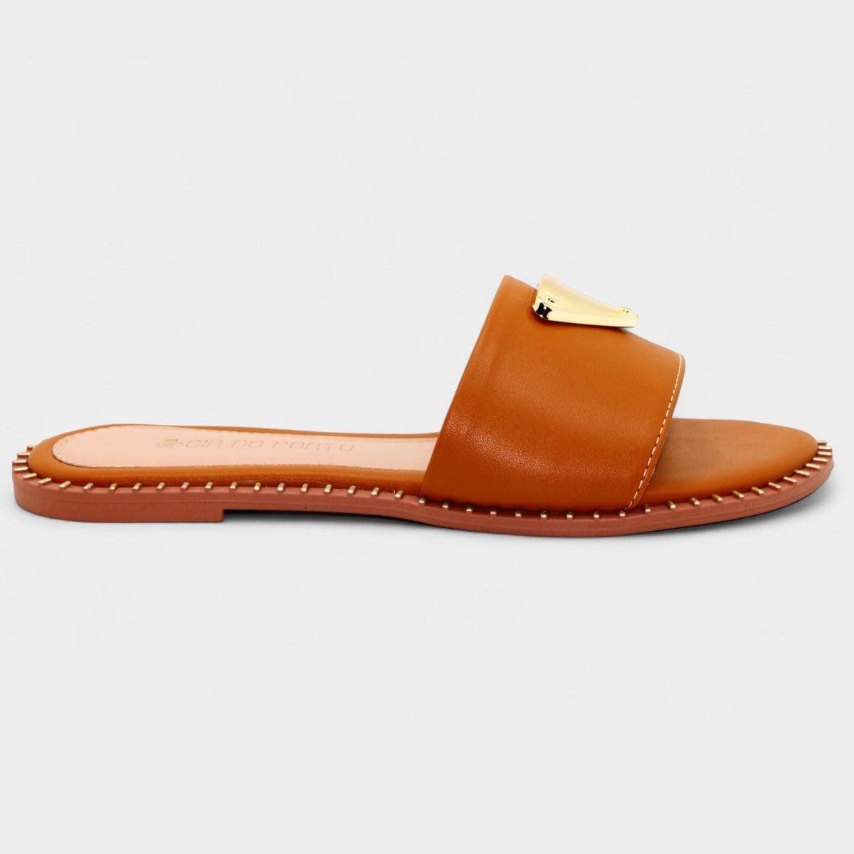 Rasteira Cia do Porto Estilo Dourado Feminina - Caramelo Caramelo 2