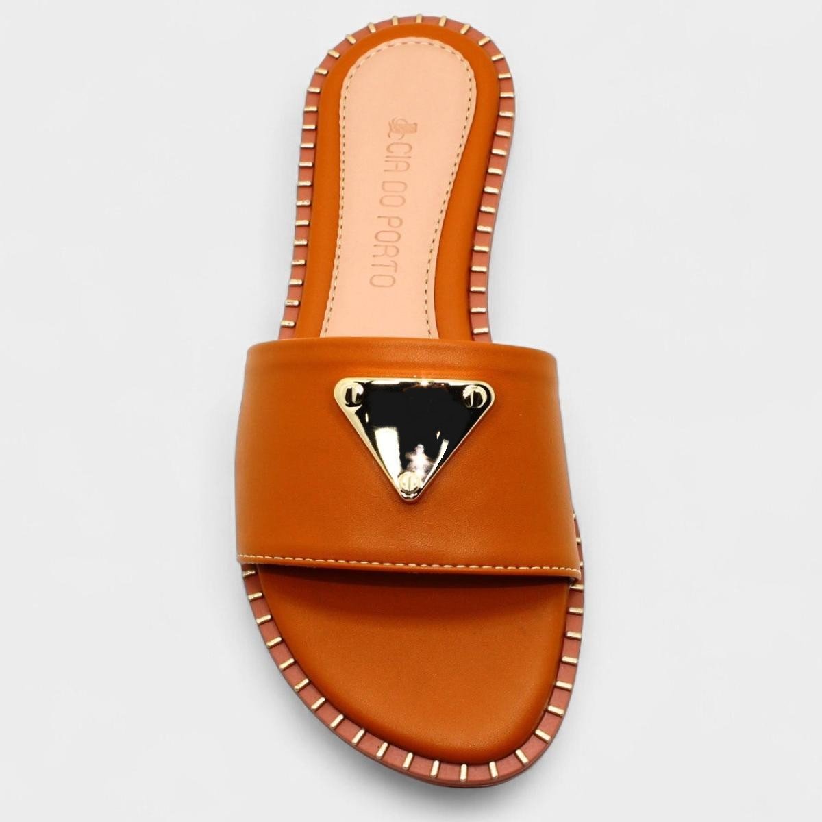 Rasteira Cia do Porto Estilo Dourado Feminina - Caramelo Caramelo 3