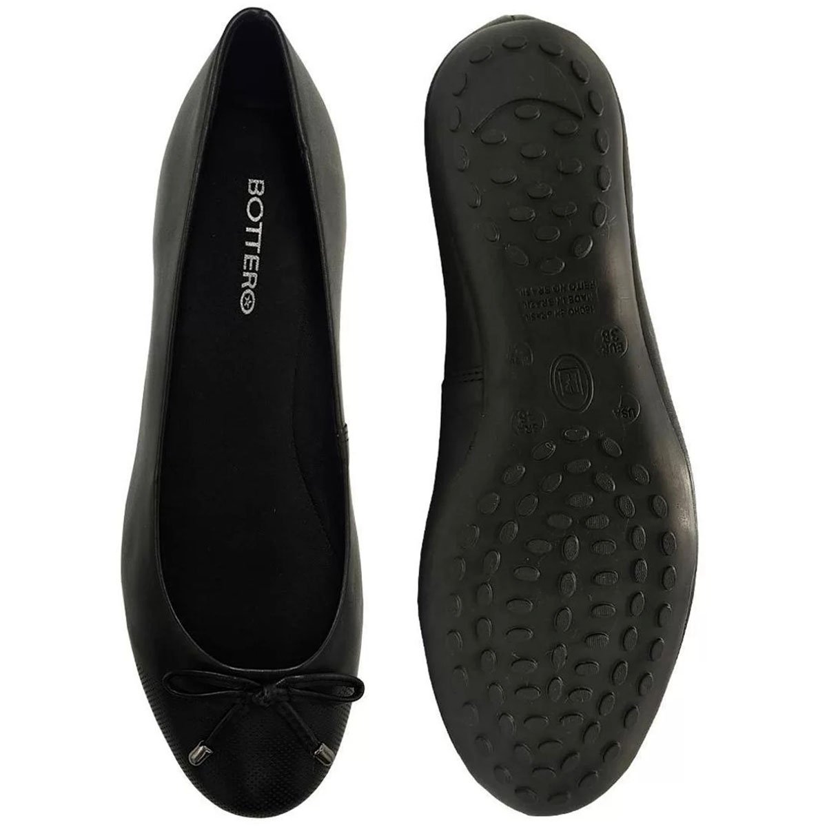 Sapatilha Couro Bottero Bico Redondo Laço Feminina - Preto Preto 5