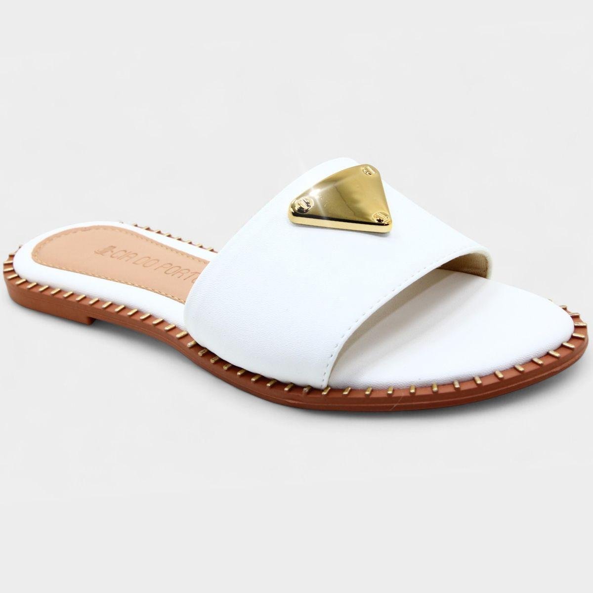 Rasteira Cia do Porto Estilo Dourado Feminina - Branco