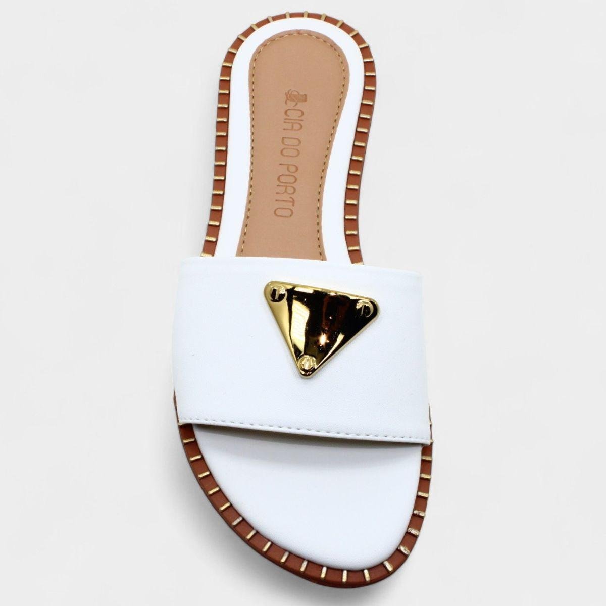 Rasteira Cia do Porto Estilo Dourado Feminina - Branco Branco 3