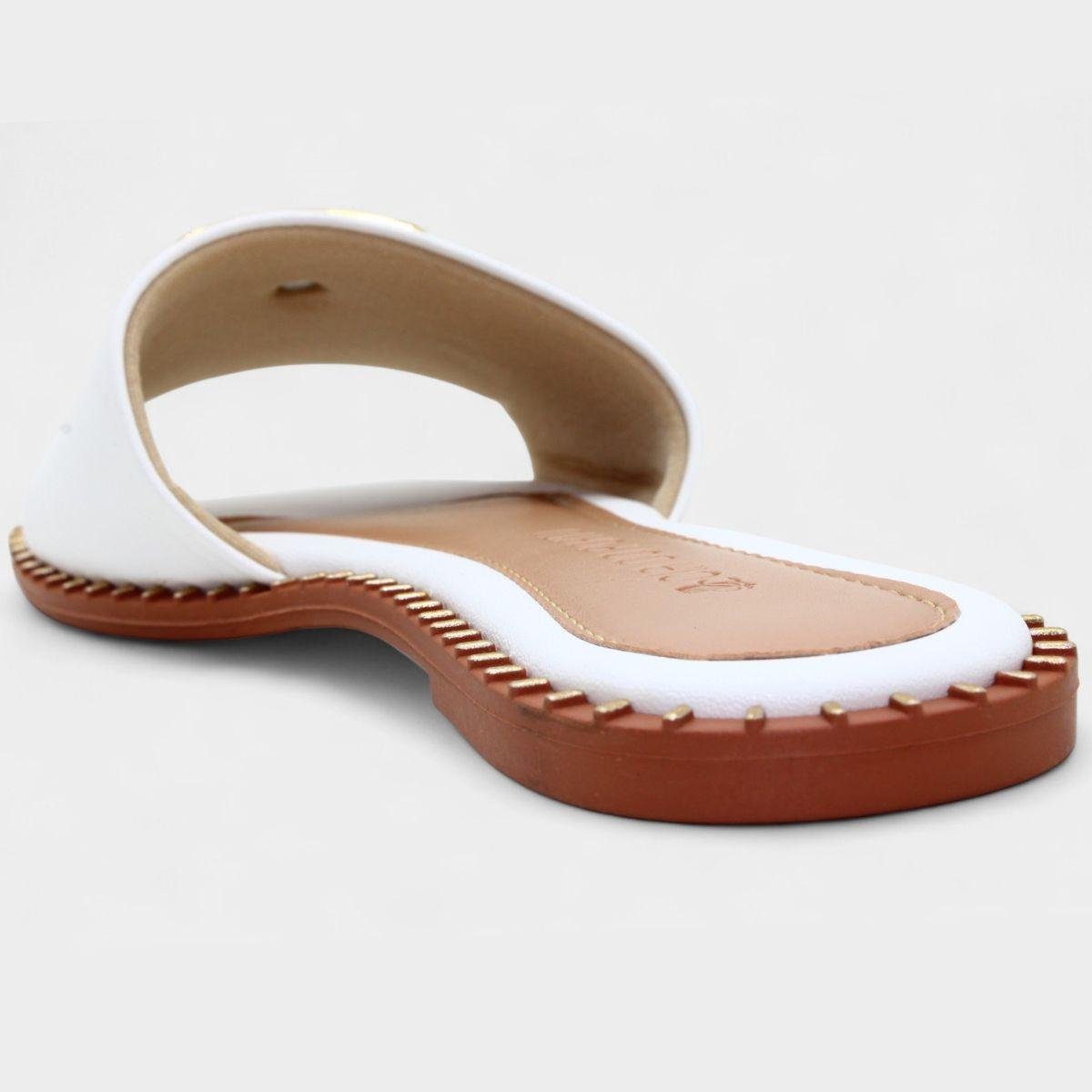 Rasteira Cia do Porto Estilo Dourado Feminina - Branco Branco 4