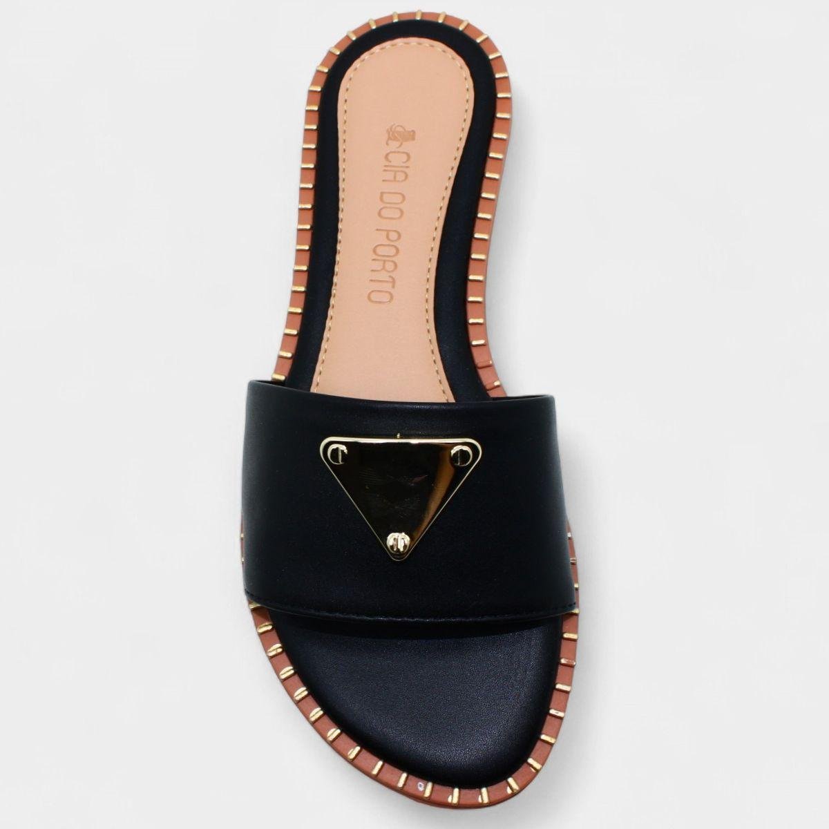 Rasteira Cia do Porto Estilo Dourado Feminina - Preto Preto 3