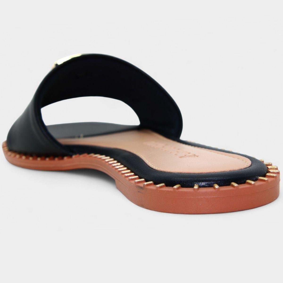 Rasteira Cia do Porto Estilo Dourado Feminina - Preto Preto 4