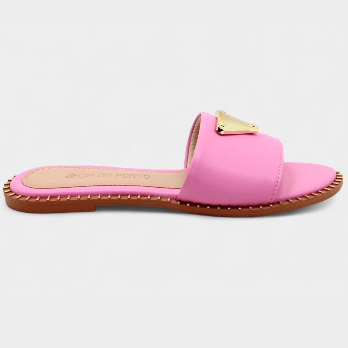 Rasteira Cia do Porto Estilo Dourado Feminina - Rosa Rosa 2