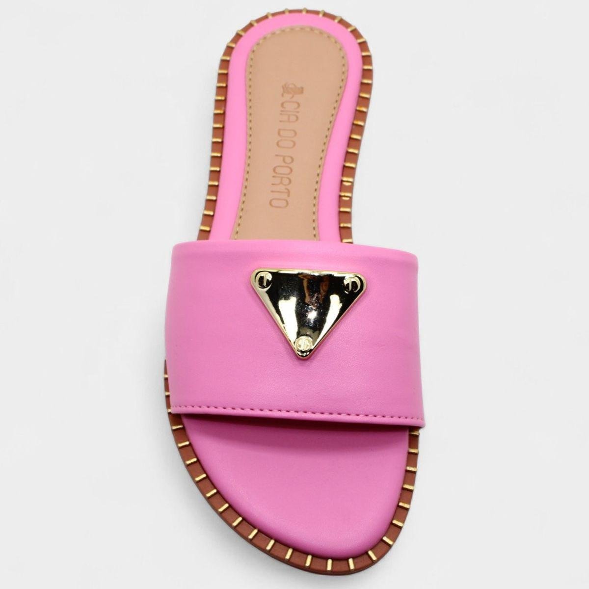 Rasteira Cia do Porto Estilo Dourado Feminina - Rosa Rosa 3