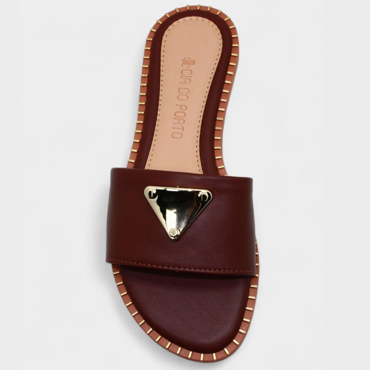 Rasteira Cia do Porto Estilo Dourado Feminina - Marrom Escuro Marrom Escuro 3