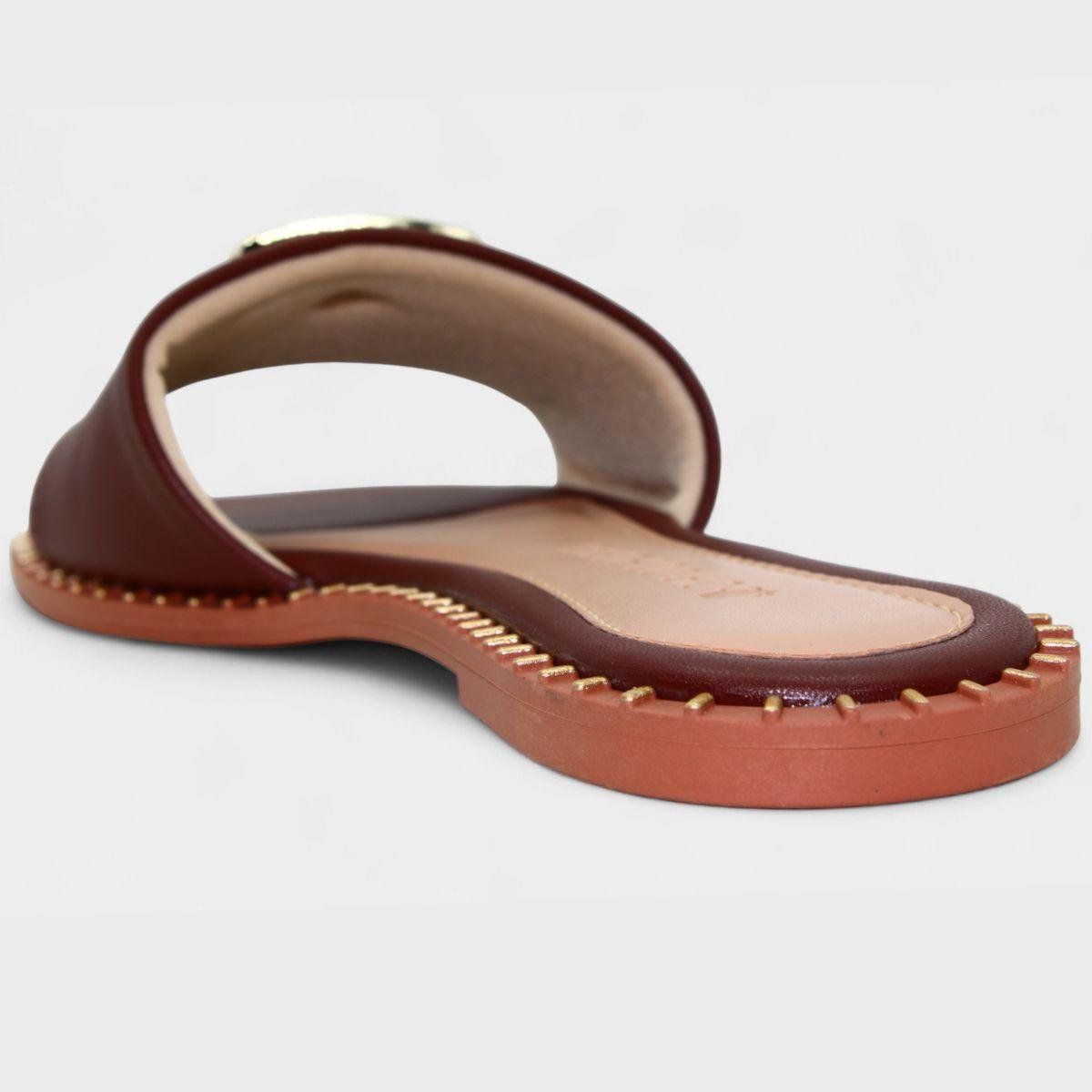 Rasteira Cia do Porto Estilo Dourado Feminina - Marrom Escuro Marrom Escuro 4