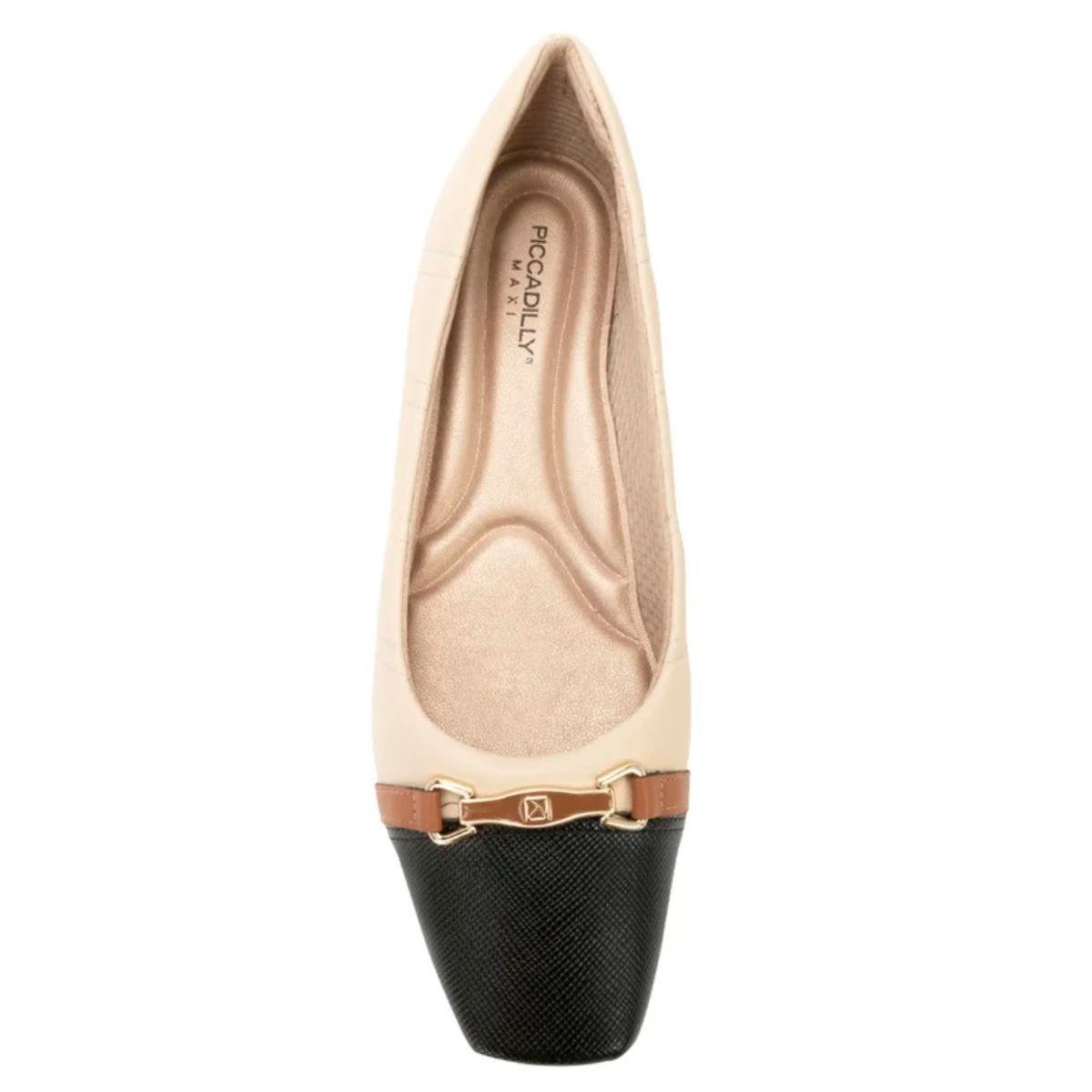Sapato Piccadilly Salto Baixo Feminino - Bege e Preto Bege/Preto 3