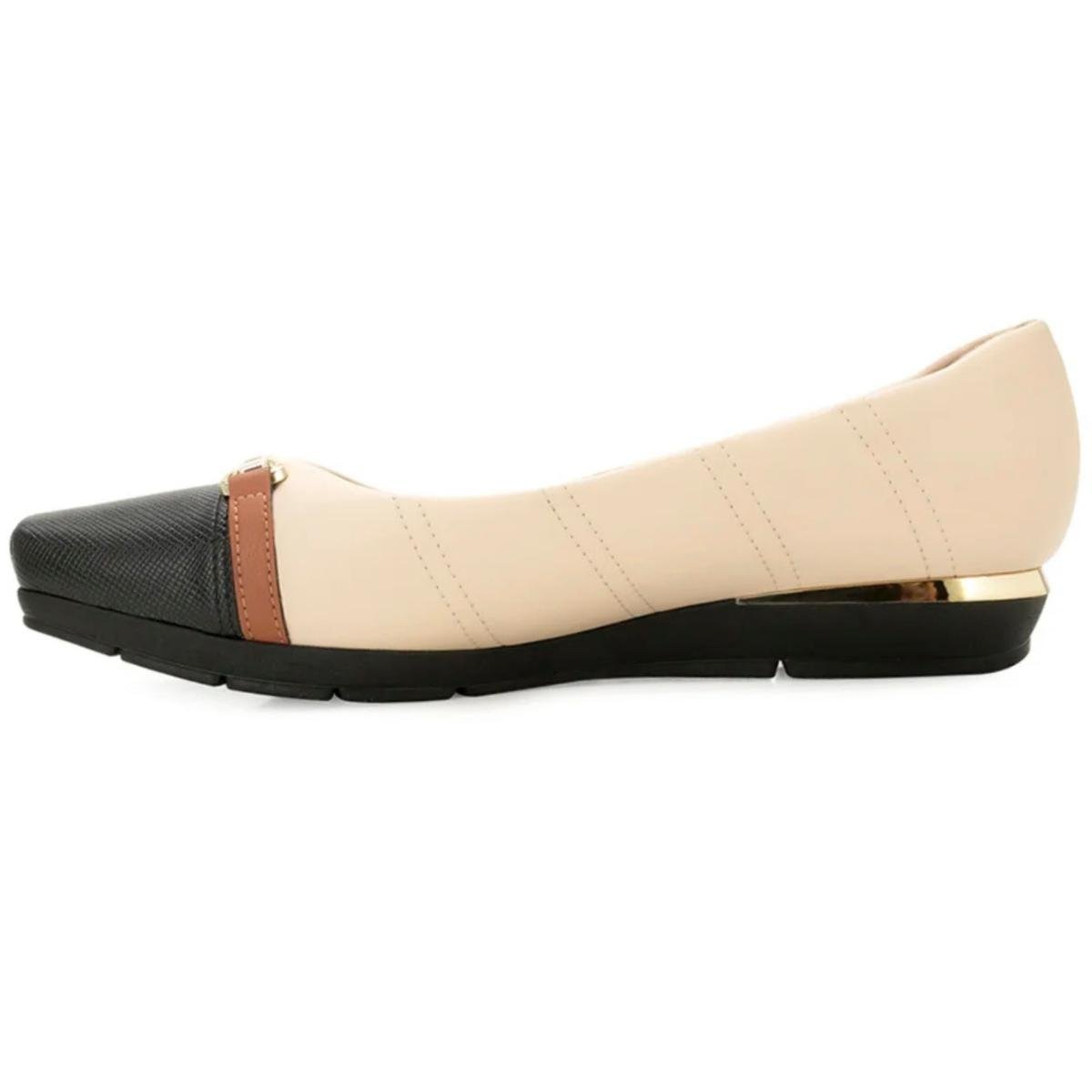 Sapato Piccadilly Salto Baixo Feminino - Bege e Preto Bege/Preto 4