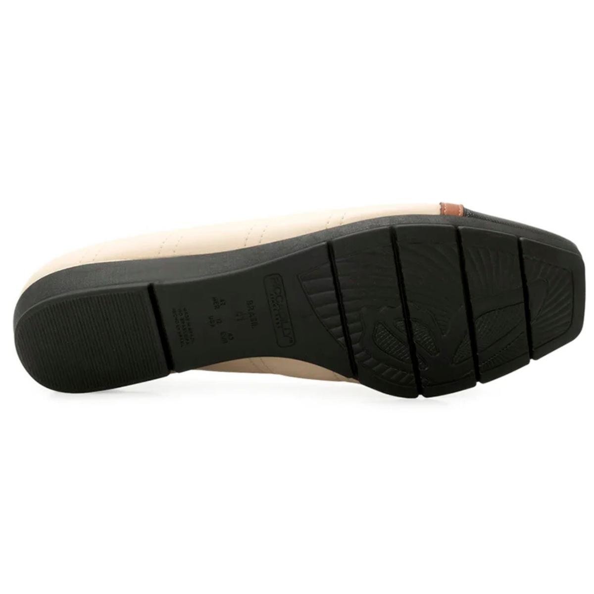 Sapato Piccadilly Salto Baixo Feminino - Bege e Preto Bege/Preto 5