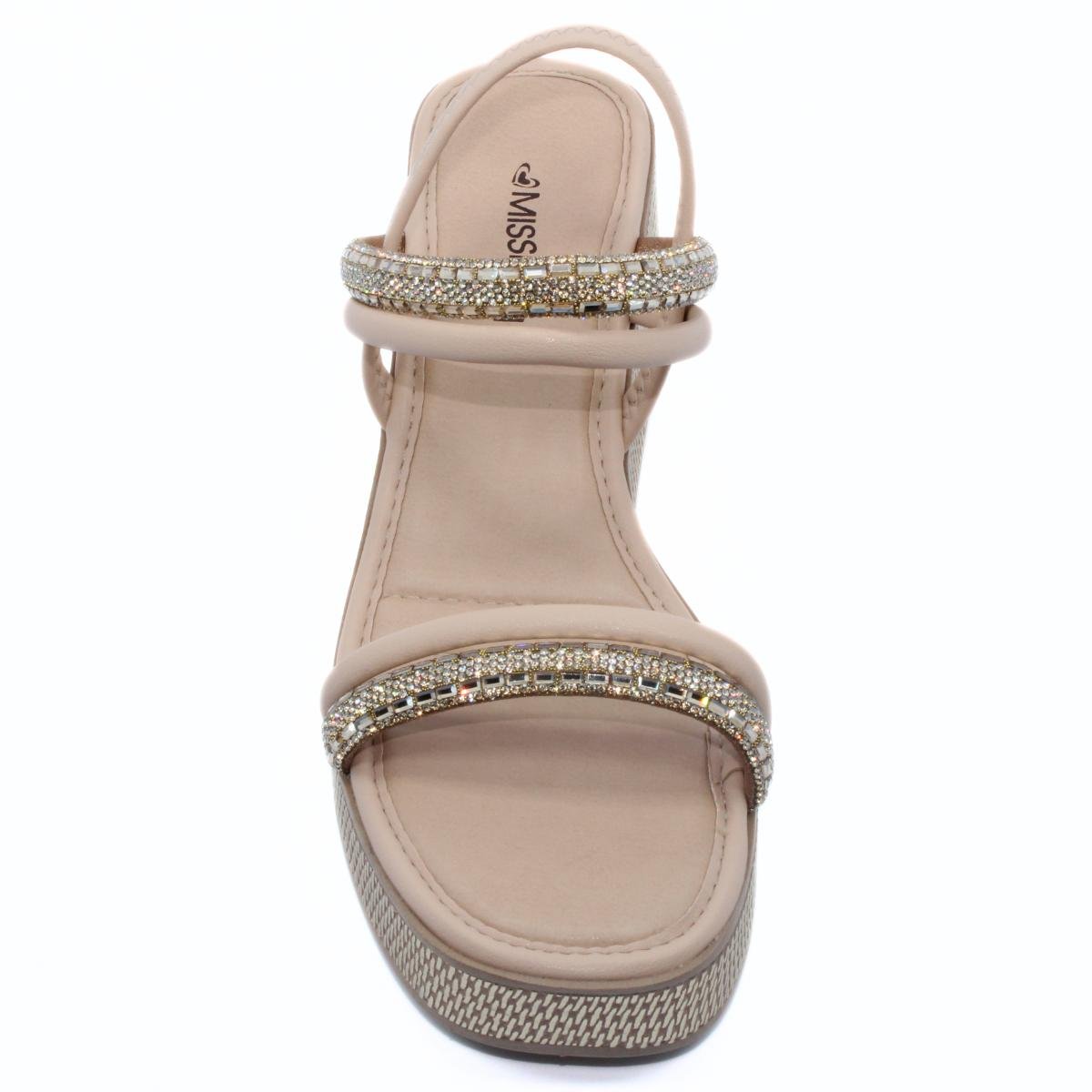 Sandália Anabela Mississipi Strass Feminino - Bege Bege 3