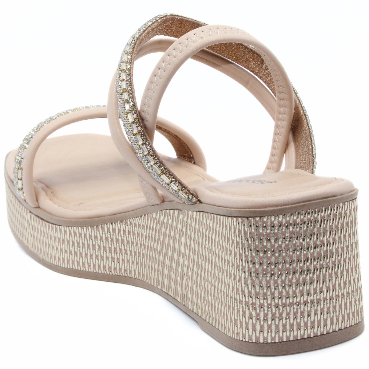 Sandália Anabela Mississipi Strass Feminino - Bege Bege 4