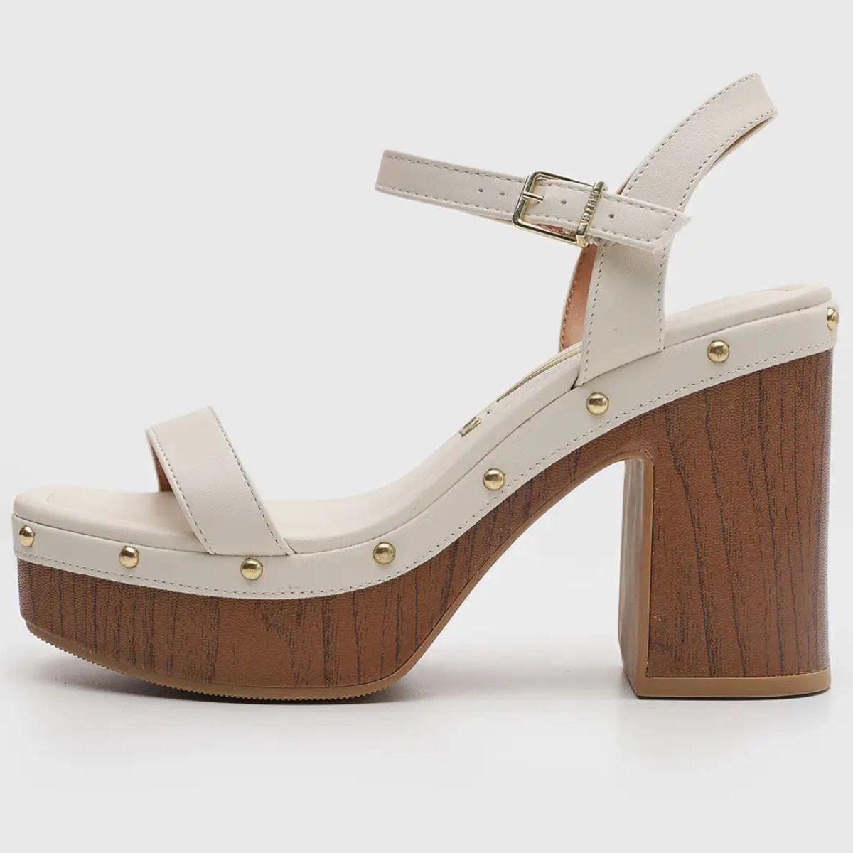 Sandália Plataforma Vizzano Salto Grosso Apliques Feminino - Off White Off White 2