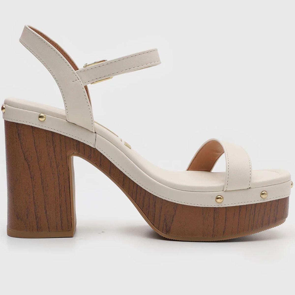 Sandália Plataforma Vizzano Salto Grosso Apliques Feminino - Off White Off White 4