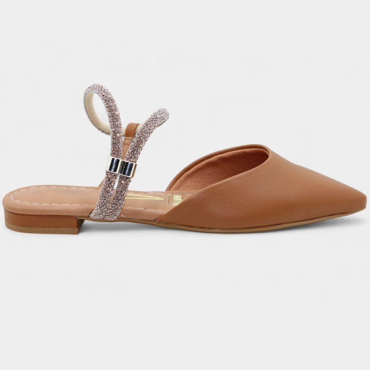 Sandália Vizzano Salto baixo Strass Bico Fino Feminino - Caramelo Caramelo 2