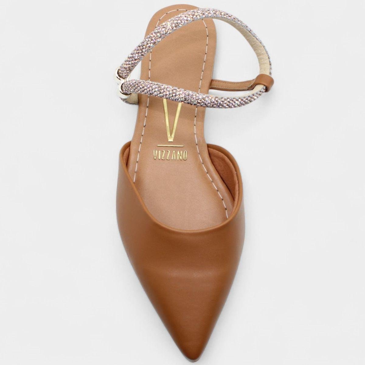 Sandália Vizzano Salto baixo Strass Bico Fino Feminino - Caramelo Caramelo 3