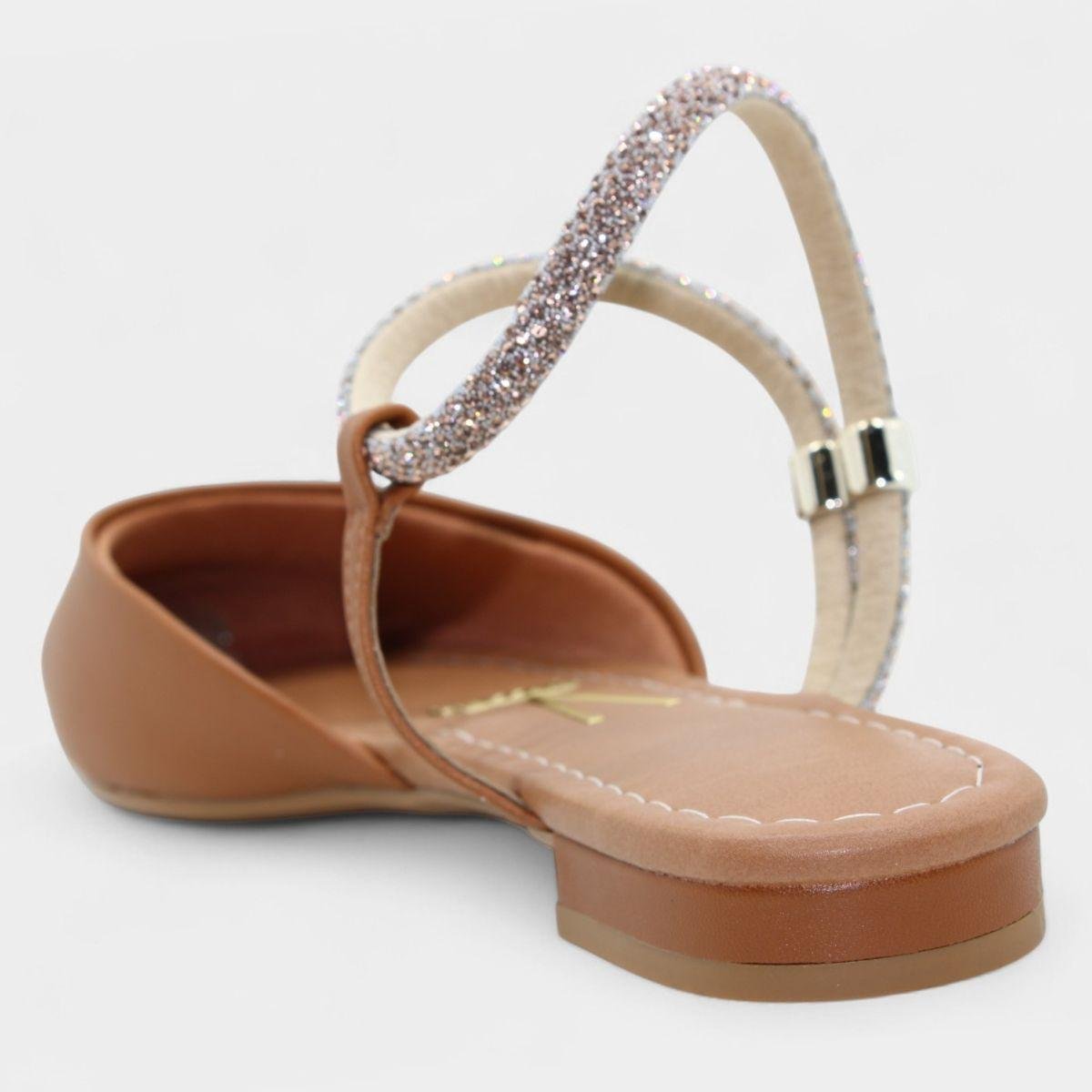Sandália Vizzano Salto baixo Strass Bico Fino Feminino - Caramelo Caramelo 4