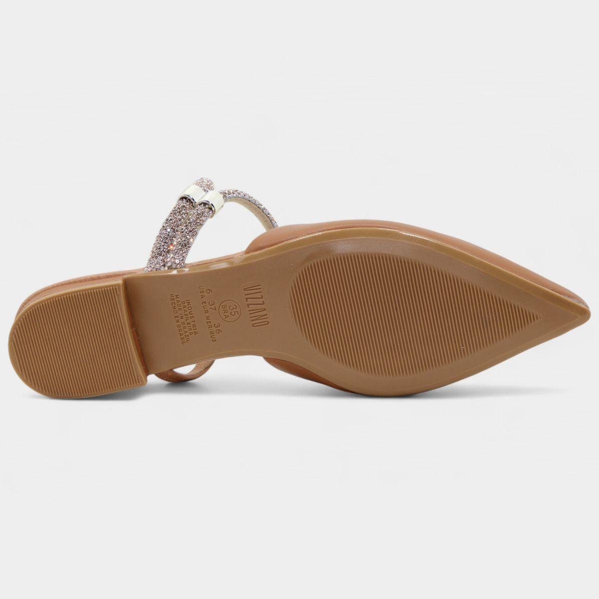 Sandália Vizzano Salto baixo Strass Bico Fino Feminino - Caramelo Caramelo 5