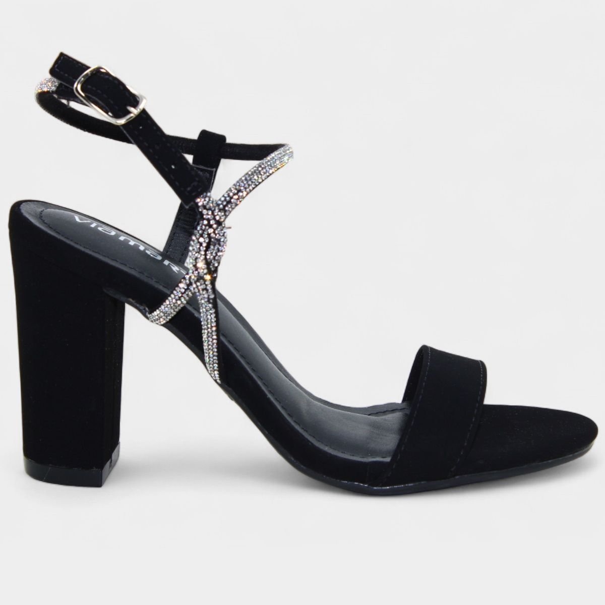 Sandália Via Marte Salto Grosso Strass Nobuck Feminina - Preto Preto 2