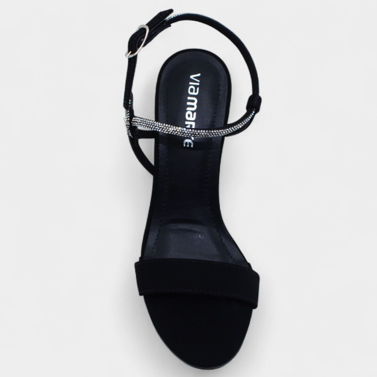 Sandália Via Marte Salto Grosso Strass Nobuck Feminina - Preto Preto 3