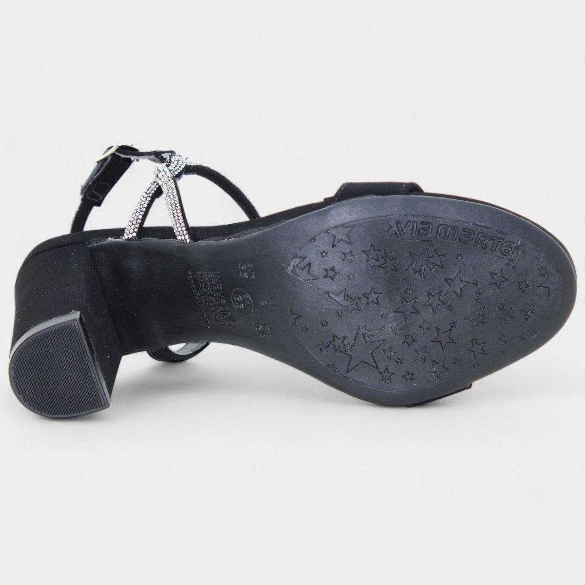 Sandália Via Marte Salto Grosso Strass Nobuck Feminina - Preto Preto 5