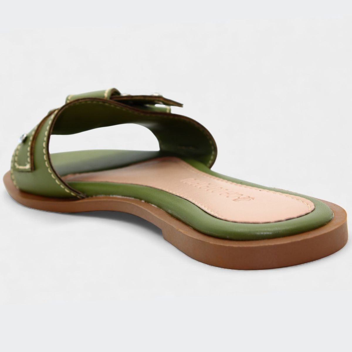 Rasteira Cia do Porto Nó Strass Feminina - Verde Oliva Verde 4