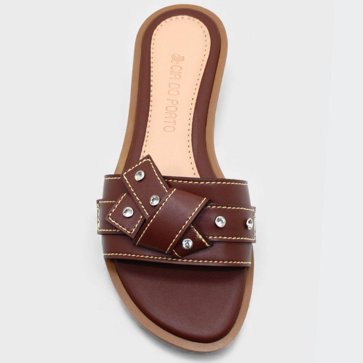 Rasteira Cia do Porto Nó Strass Feminina - Marrom Escuro Marrom Escuro 3