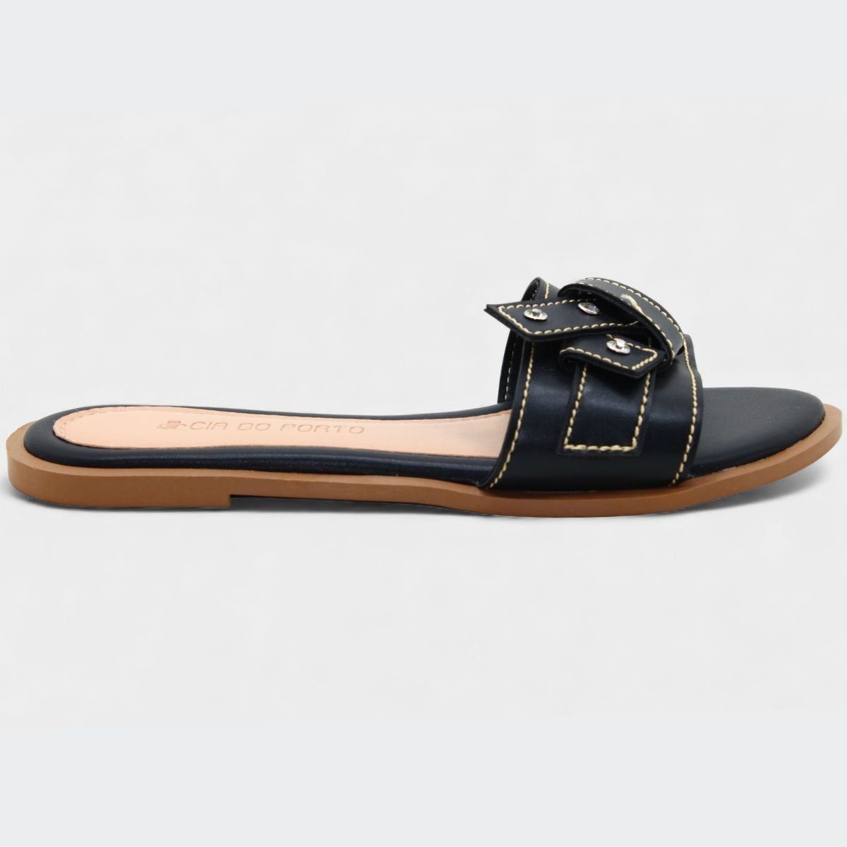 Rasteira Cia do Porto Nó Strass Feminina - Preto Preto 2