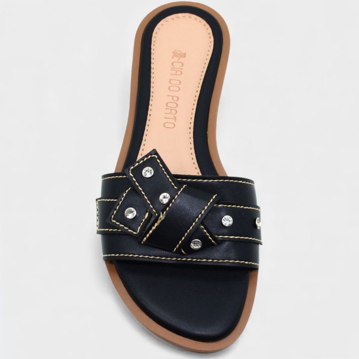 Rasteira Cia do Porto Nó Strass Feminina - Preto Preto 3