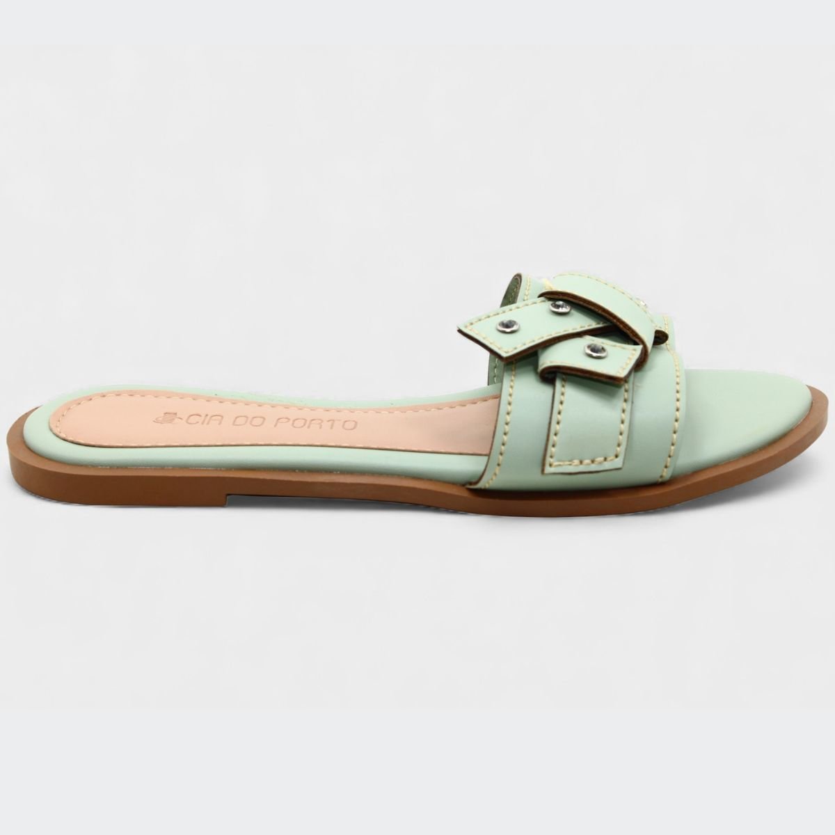 Rasteira Cia do Porto Nó Strass Feminina - Verde Claro Verde Claro 2