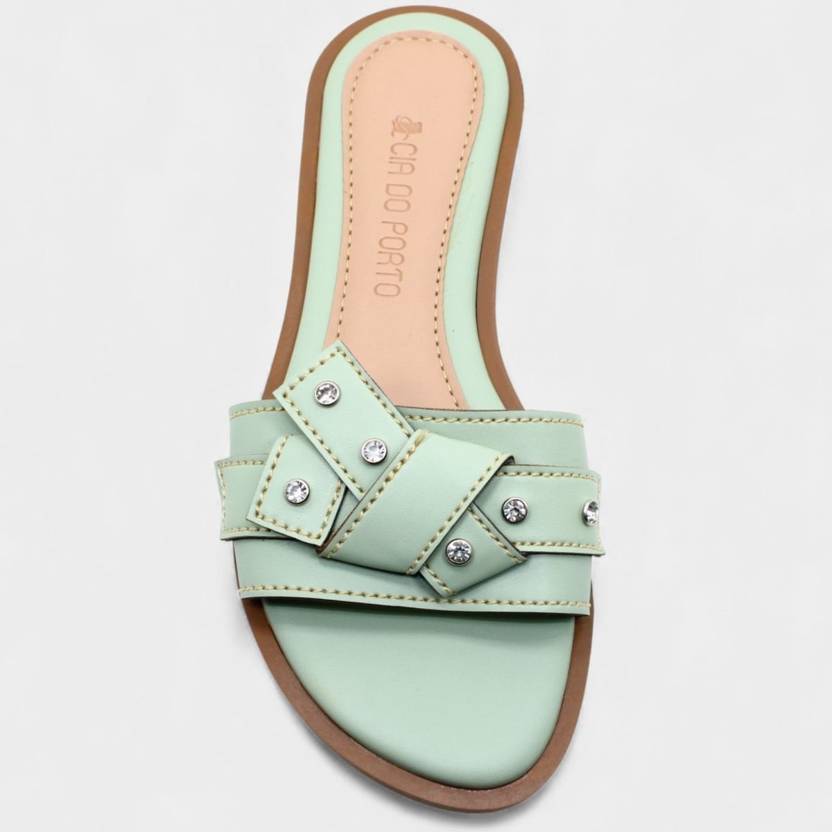 Rasteira Cia do Porto Nó Strass Feminina - Verde Claro Verde Claro 3