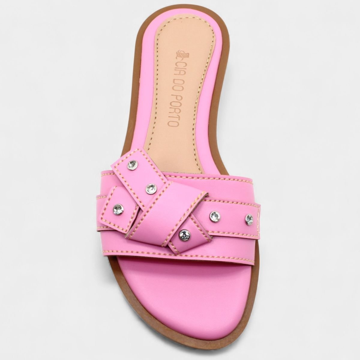 Rasteira Cia do Porto Nó Strass Feminina - Rosa Rosa 3