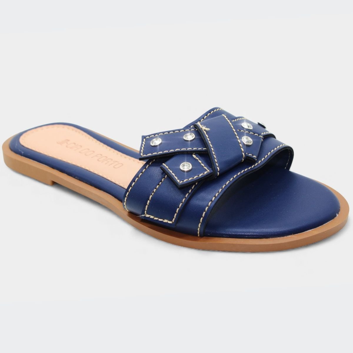 Rasteira Cia do Porto Nó Strass Feminina - Marinho