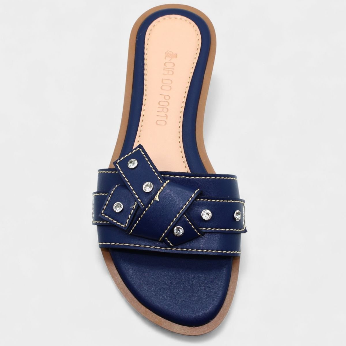 Rasteira Cia do Porto Nó Strass Feminina - Marinho Azul Marinho 3