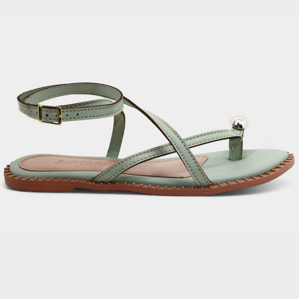 Rasteira Cia do Porto Amarração Detalhes Feminina - Verde Claro Verde Claro 2