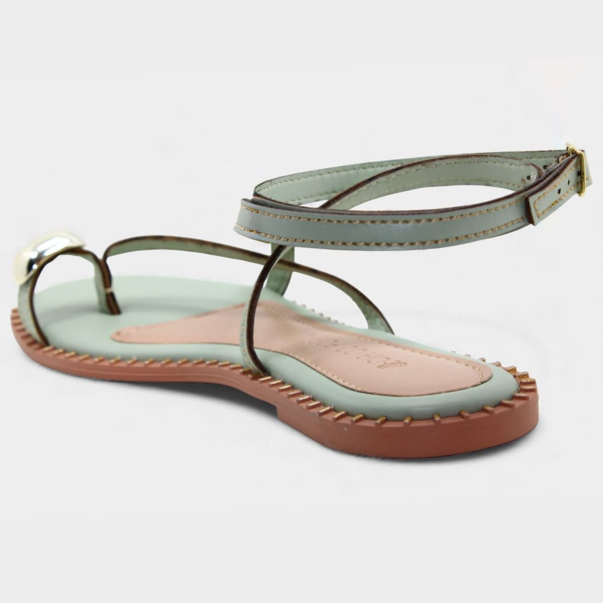 Rasteira Cia do Porto Amarração Detalhes Feminina - Verde Claro Verde Claro 4