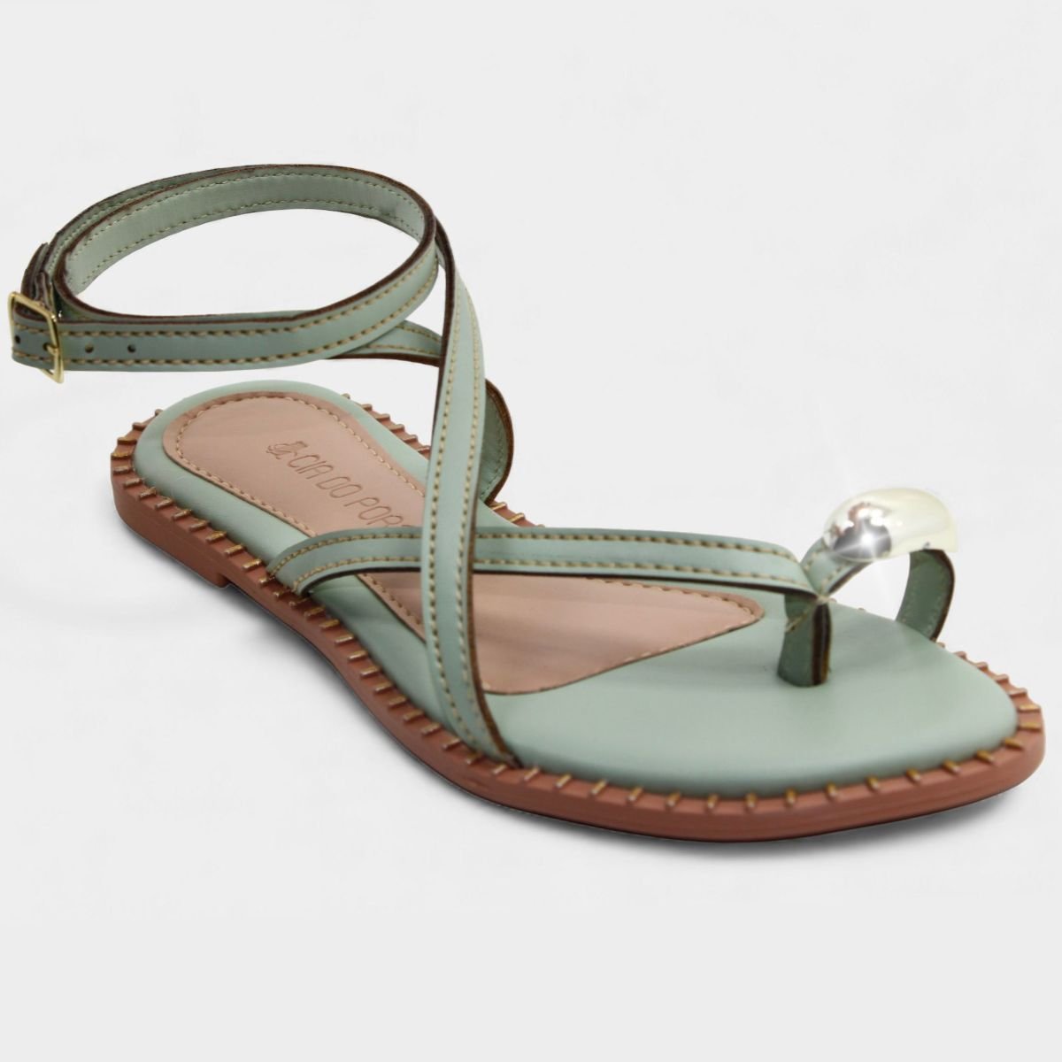 Rasteira Cia do Porto Amarração Detalhes Feminina - Verde Claro