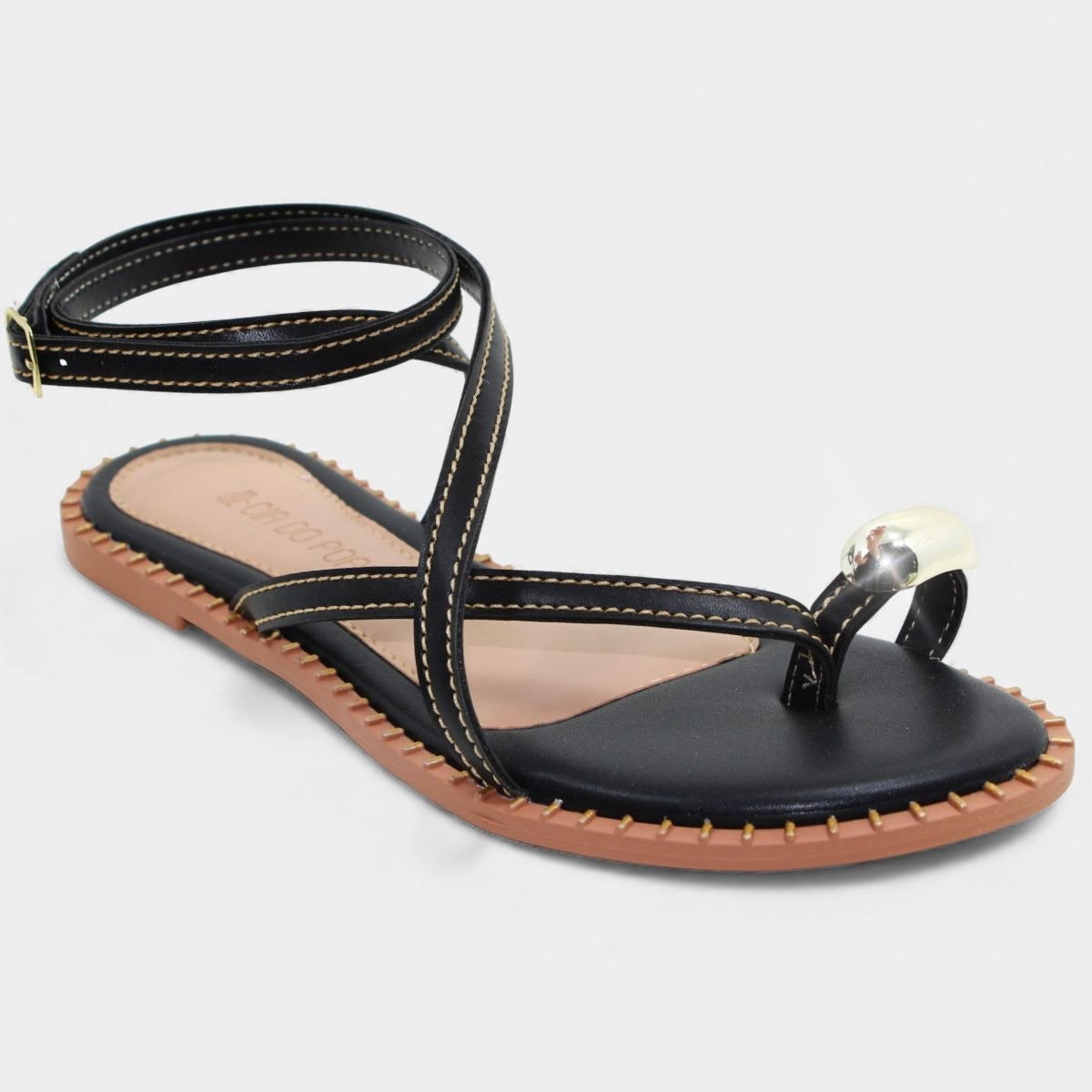 Rasteira Cia do Porto Amarração Detalhes Feminina - Preto