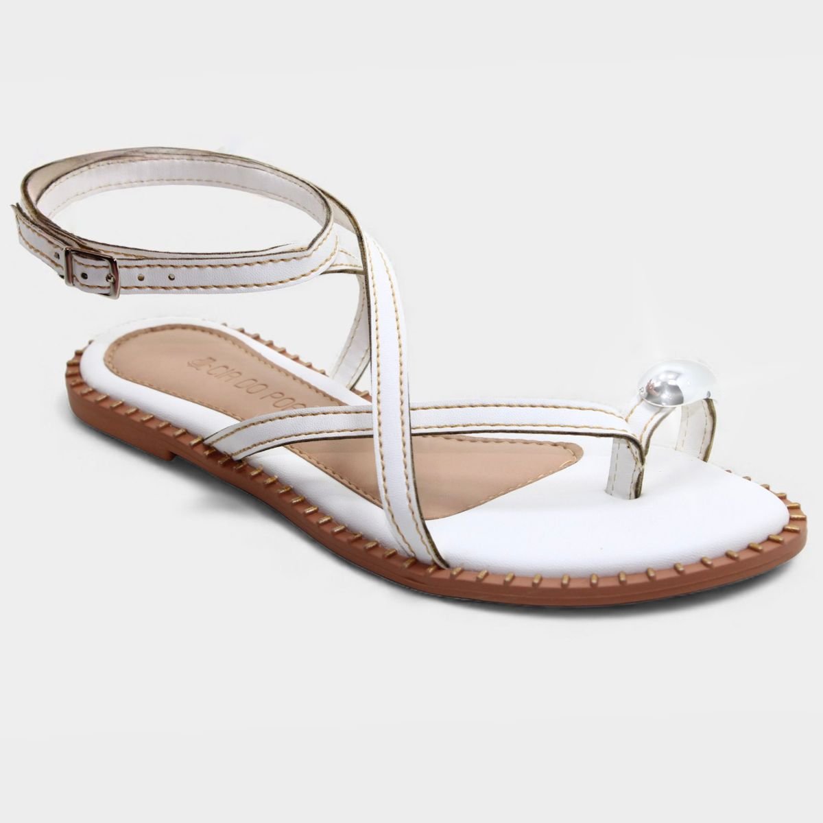 Rasteira Cia do Porto Amarração Detalhes Feminina - Branco