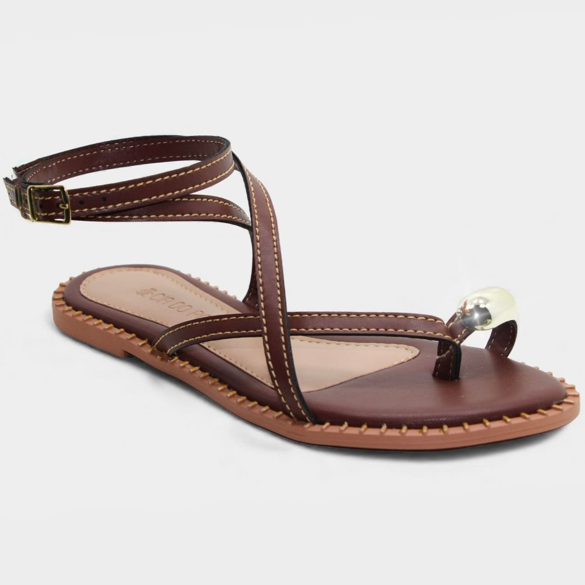 Rasteira Cia do Porto Amarração Detalhes Feminina - Marrom Escuro