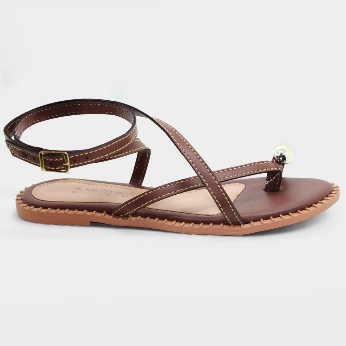Rasteira Cia do Porto Amarração Detalhes Feminina - Marrom Escuro Marrom Escuro 2