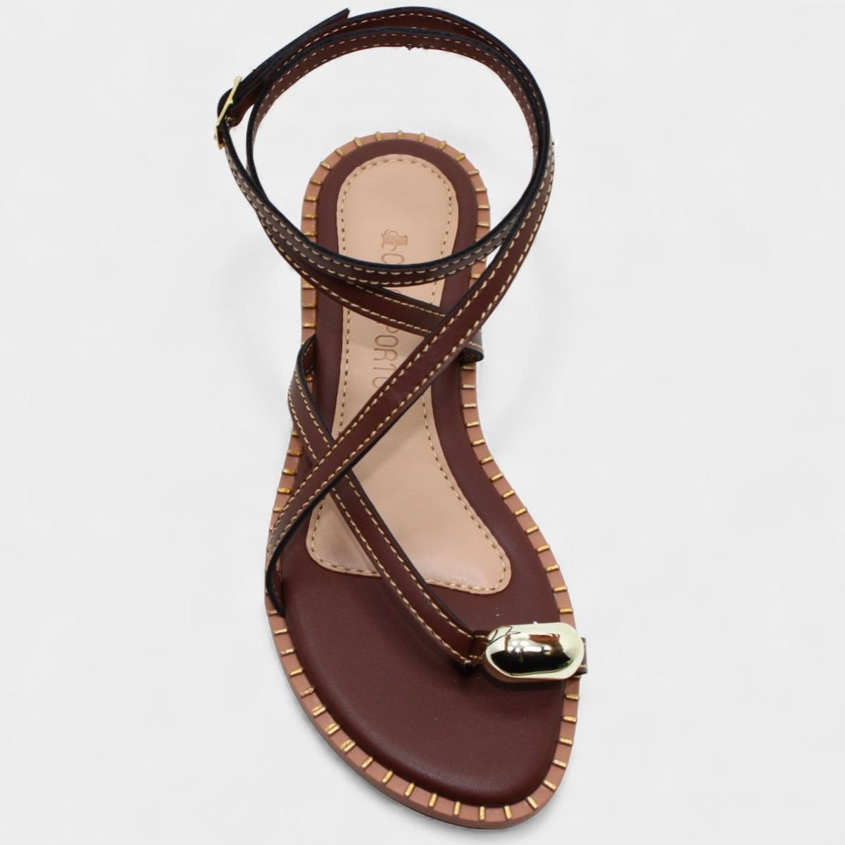 Rasteira Cia do Porto Amarração Detalhes Feminina - Marrom Escuro Marrom Escuro 3