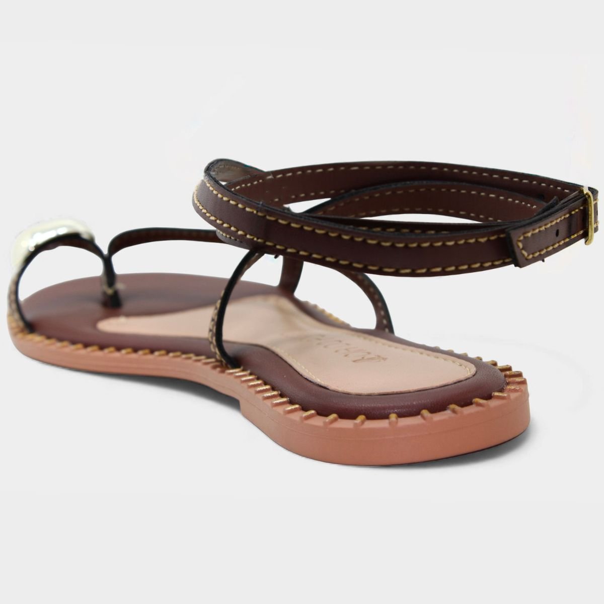 Rasteira Cia do Porto Amarração Detalhes Feminina - Marrom Escuro Marrom Escuro 4