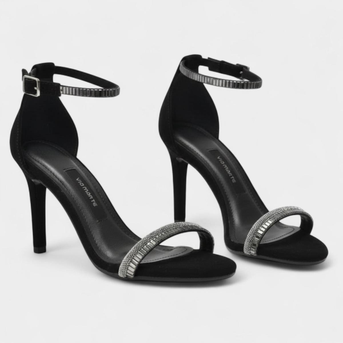 Sandália Via Marte Strass Pedraria Feminina - Preto Preto 3