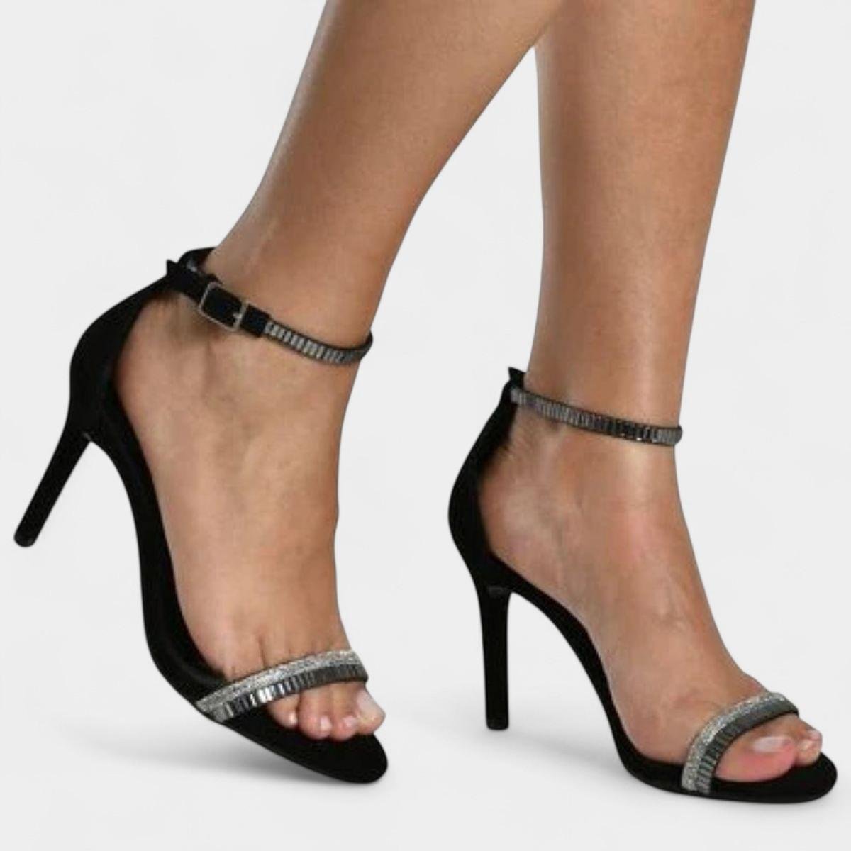 Sandália Via Marte Strass Pedraria Feminina - Preto Preto 4