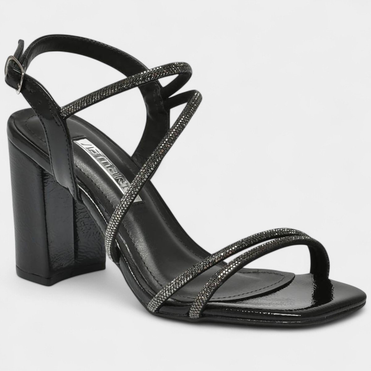 Sandália Via Marte Salto Grosso Strass Feminina - Preto