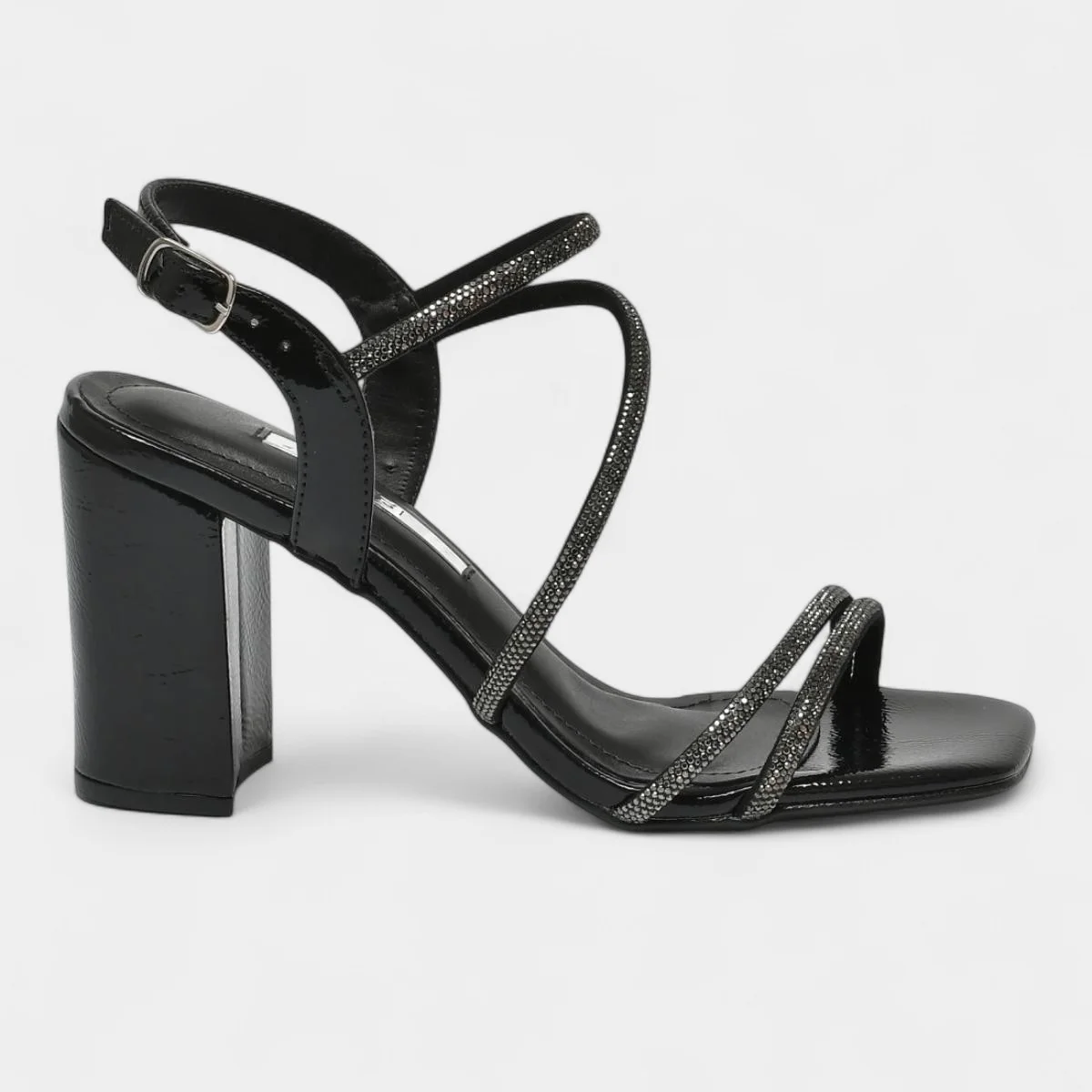 Sandália Via Marte Salto Grosso Strass Feminina - Preto Preto 2