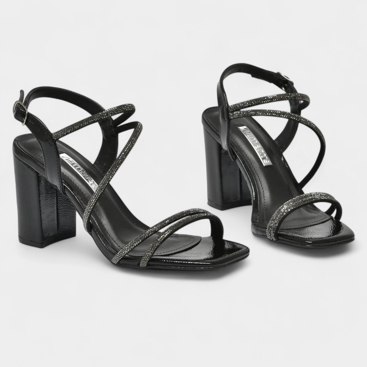 Sandália Via Marte Salto Grosso Strass Feminina - Preto Preto 3